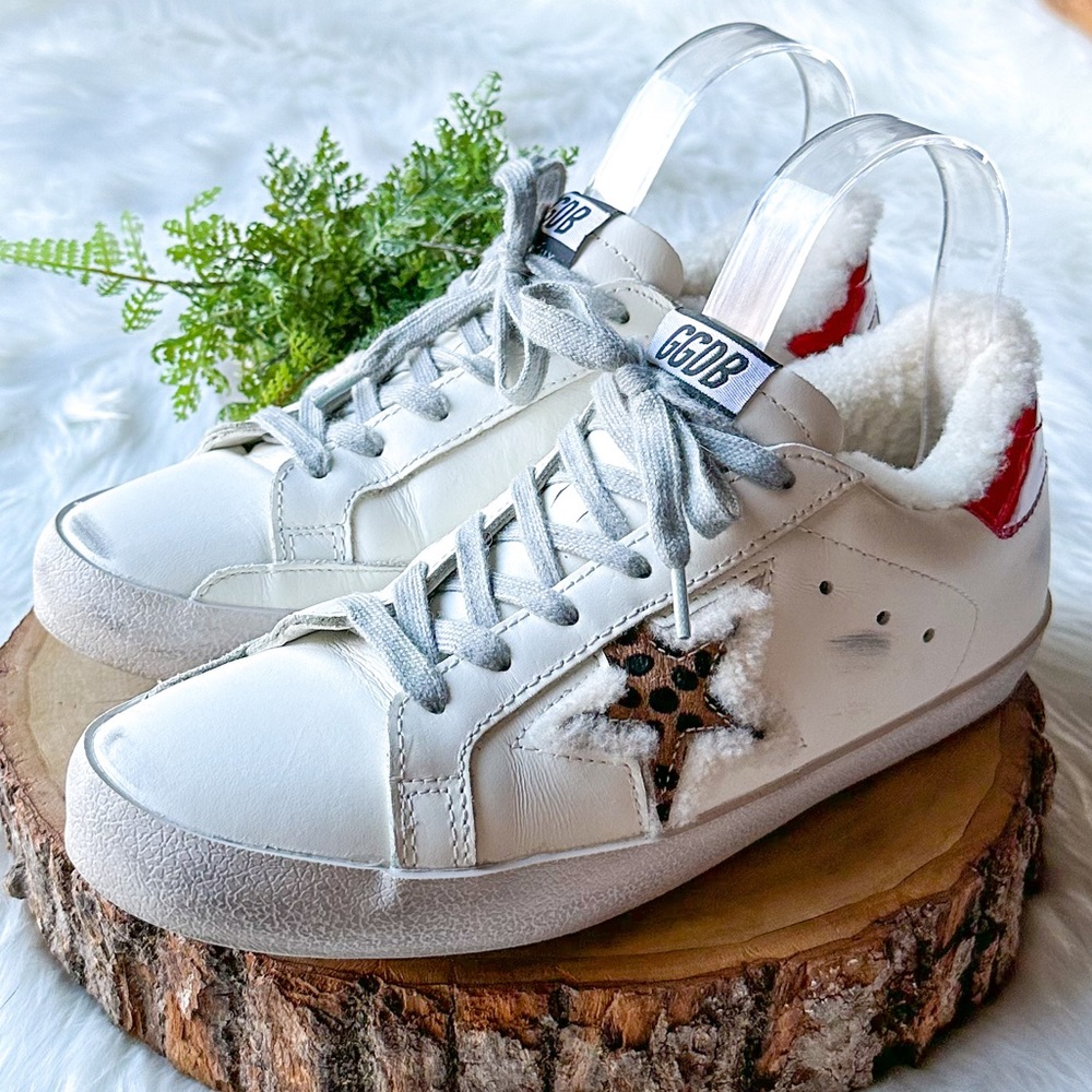 Golden Goose Superstar Low Top Sneaker Red White Shearling Leopard Star Horsy 38